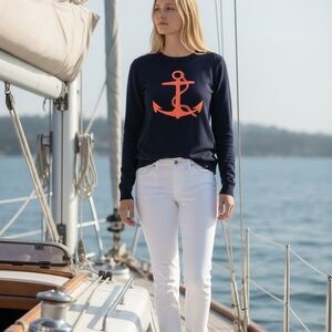 G.H. Bass Navy Anchor Sweater Medium Nautical Preppy Coastal